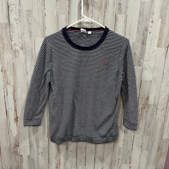 Gap Blue Stripe “Hello” Lightweight Pullover Sweater Top Womens Medium - Picture 1 of 7